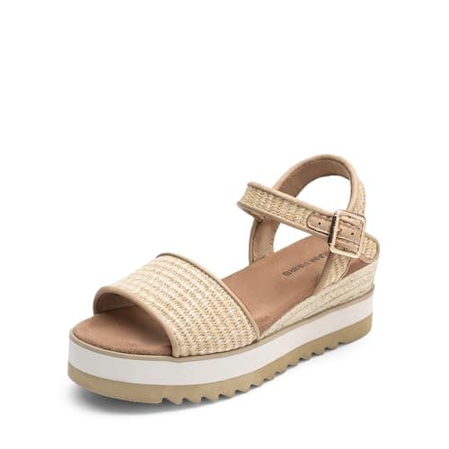 DREAM PAIRS Women's Open Toe Buckle Ankle Strap Espadrille Platform Wedge Sandals,Size 6.5,Natural-Raffia,DWUMPS2504