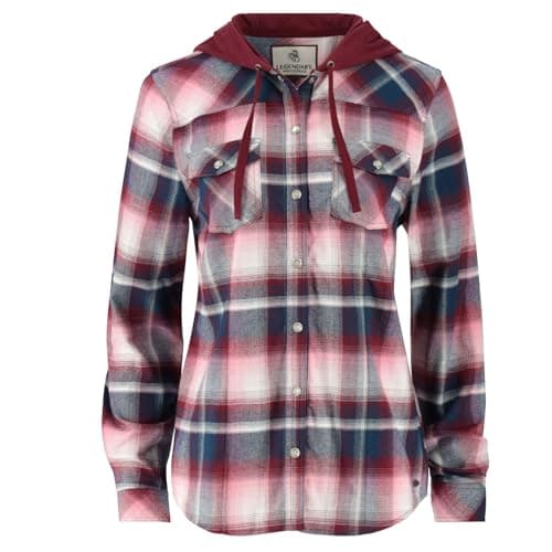 Legendary Whitetails Womens Hooded Stretch Flannel Button Up Shirt, Manhattan Plaid, LRG