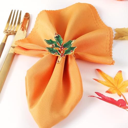 Leaf Napkin Rings of 6,Premium Green Leaves Napkin Ring Maple Serviette Holder, Gold Alloy Napkins Buckle for Christmas St Patricks Party Easter Dining Thanksgiving Holiday Table Décor(Green 6)