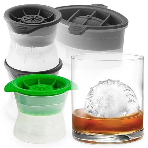 Tovolo Sports Ice Mold Bundle Set of 4 Golf Ball Football Baseball Basketball Shapes Large Craft Ice Cubes for Whiskey Cocktails with Silicone Lids, Easy Fill Craft Ice Mold for Sports Fans