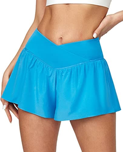 Ewedoos Athletic Shorts for Women Flowy Running Shorts for Women High Waisted Butterfly Preppy Clothes Skorts for Woman Blue