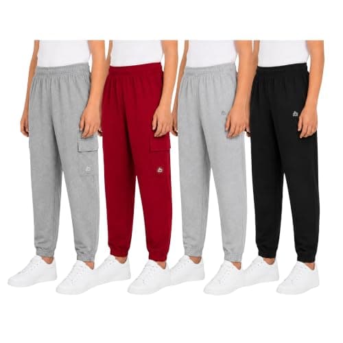RBX Boys Sweatpants - 4 Pack Performance Fleece Basic Boys Joggers, Athletic Track Pants with Elastic Waistband (8-16), Size 8, Lunar Heather Chili Pepper