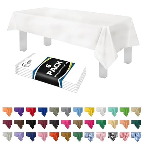 Grandipity White Plastic Table Cloth Disposable (6 Pk) 54in x 108in Plastic Tablecloths for Rectangle Tables - Premium Party Table Cloths Disposable for 6ft to 8ft Rectangle Tables