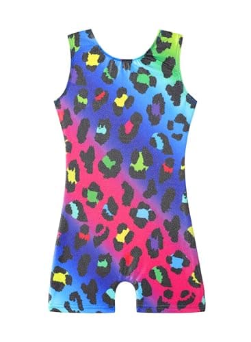 HOZIY Girls Gymnastics Leotards With Shorts for Toddlers Kids Leo Dance Clothing Clothes Apparel Bodysuits Glitter Sparkle Rainbow Leopard Multicolor Colorful 4t 5t