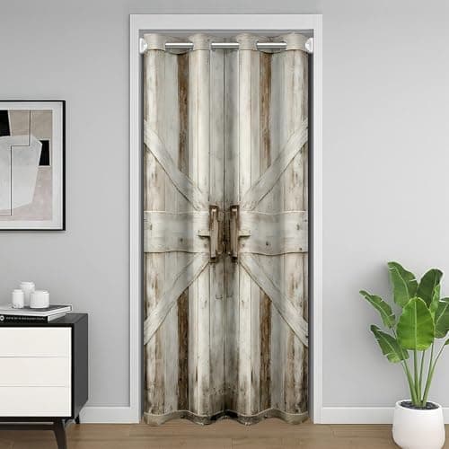 Feelyou Adults Rustic Wood Door Curtain for Doorway Privacy 34"x80",Farmhouse Village Rural Closet Door Cover Curtain for Bedroom Living Room, Retro Decor Brown Window Treatments