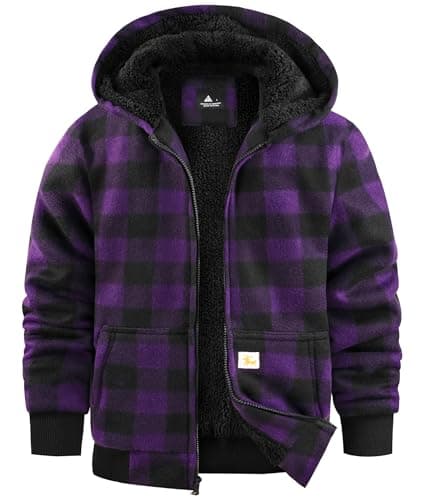 Dekomere Boys Zip Up Hoodies Fleece Plaid Jacket Kids Hooded Sweatshirts Sherpa Lined Coat