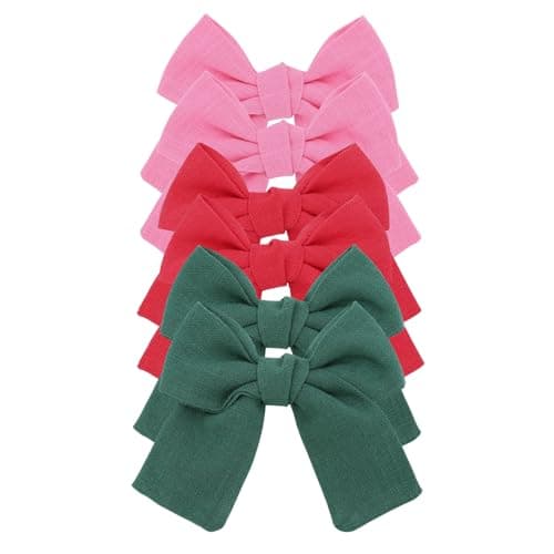 Cute Bow Hair Clips for Baby Girl Kids Pigtail Bangs 3.2" Sailor Bows Alligator Clip Hair Accessories (Green/Red/Pink)