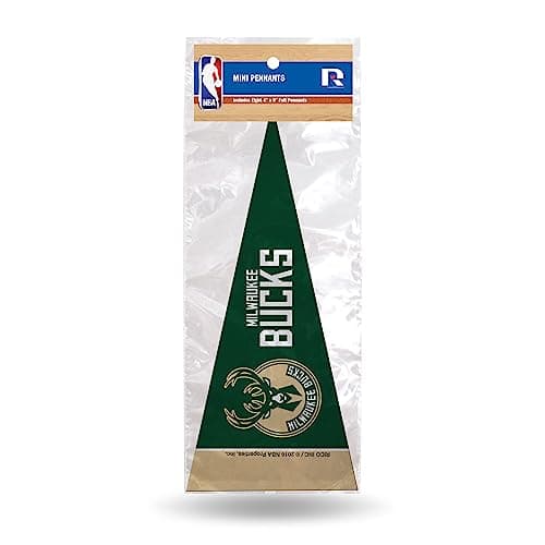 Rico Industries NBA Milwaukee Bucks 8-Piece 4-Inch by 9-Inch Classic Mini Pennant Décor Set