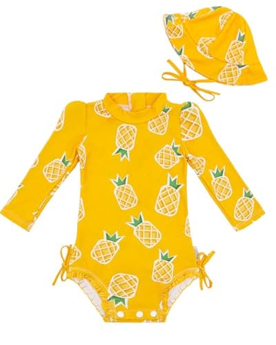 ALVABABY Girls' Long Sleeve Zipper One Piece Swimsuit with Hat, Girls' Rash Guard Sets,Bathing Suit for Outdoor Activities ST-EF05-2-3T