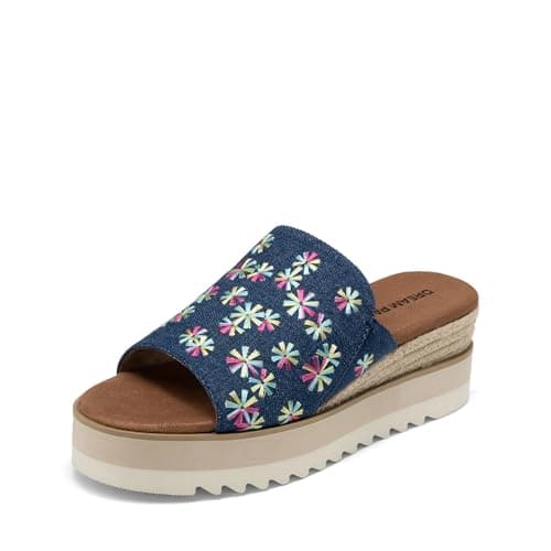 DREAM PAIRS Platform Sandals Women Slip-on Espadrille Bohemia Wedge Sandals, Comfort Dressy Summer Open Toe Canvas Slides for Women's Outdoor and Beach,Size 6.5,Navy Multi,DWUMSS2515