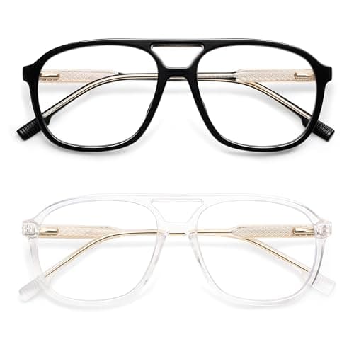 AMOMOMA Retro Blue Light Aviator Reading Glasses for Women Men,Vintage Square Computer Reader Frame 2.0 1.5 AM6112 C1+C2 2.5X