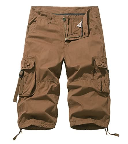 HODZAIW Men's Below the Knee Shorts 3/4 Cargo Shorts Dark Khaki 40