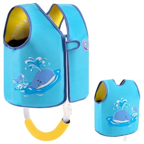 Pottwal Swim Vest for Kids - Swim Jacket for 1-2 Years (24-33 LBS) - Puddle Jumper with Adjustable Crotch Strap - Made of Neoprene & EPE - Blue Blowing Whale