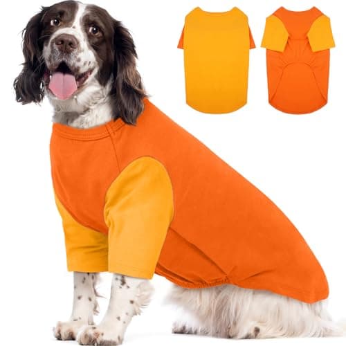 IKIPUKO 2 Pack Dog Shirt for Large Dogs XXL - Soft Breathable Cotton Tees, Freedom of Movement Prevents Overheating Dog Clothes for Hiking, Play, Casual Wear, Orange