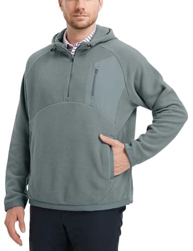 M MAELREG Mens Hoodies Microfleece Winter Warmth Golf Quarter Zip Hoodies Polar Fleece Hooded Sweatshirts for Men Smoky Gray