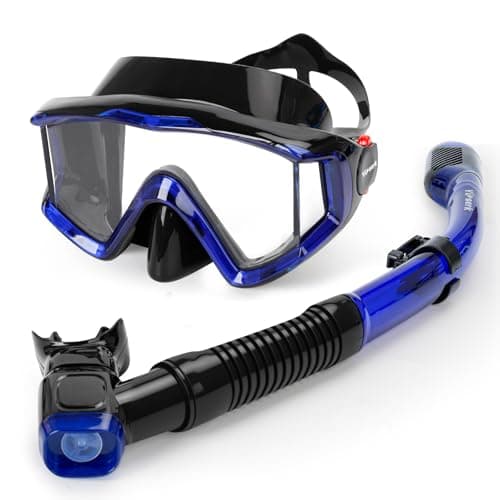 Snorkeling Gear for Adults, Anti-Fog 180°Panoramic Snorkel Mask Set with Dry Top Snorkel Tube, Soft Silicone Scuba Gear, Adult Snorkel Set with Mesh Bag for Swimming Diving Travel