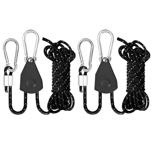 CONBOLA Camping Rope 1/8" Adjustable Rope Hanger & Pulley System with Metal Gear Heavy Duty Ratchet Tie Down Straps Camping Accessories for Tents, Tarps & Kayaks,Durable Paracord Rope for Grow Light.