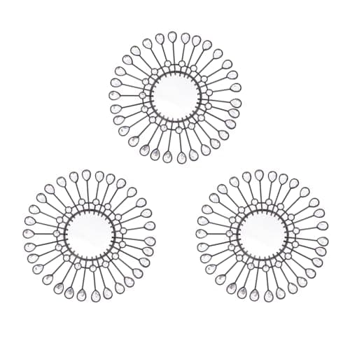 Black Mirrors 3 Piece,Sunburst Mirror Hanging Wall Decor,9inch indoor Adorn