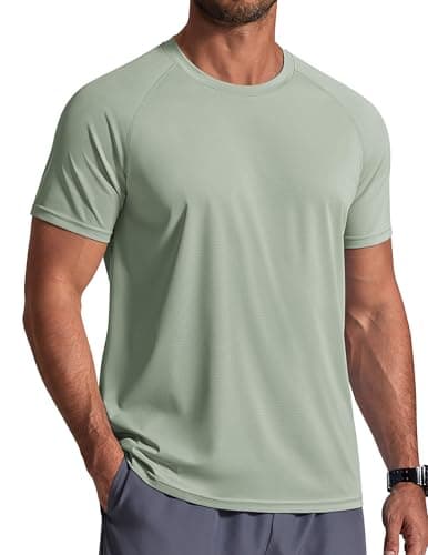COOFANDY Mens Swim Shirts UPF 50+ Sun Shirt Quick Dry SPF Rash Guard Outdoor Summer Beach Fishing T-Shirts Light Green