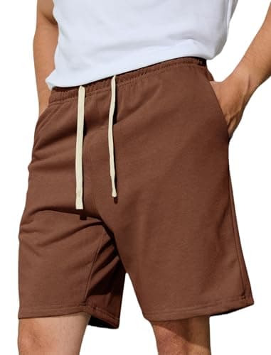 Menoio Men's Casual Shorts 7" Cotton Athletic Running Shorts Elastic Waist Drawstring Workout Sweat Shorts(S,Brown)