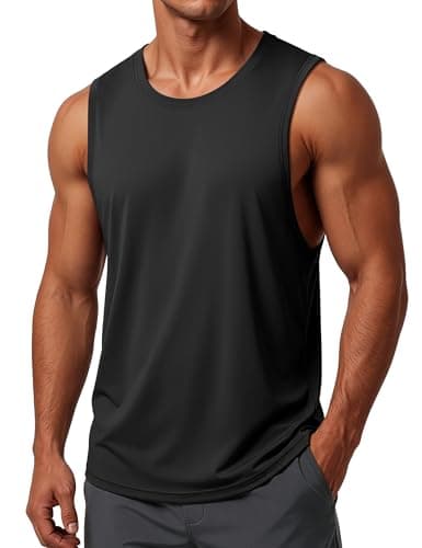 MAGCOMSEN Men's Tank Tops Sleeveless Workout Gym Shirts Dry Fit Muscle Cut Off Athletic Swim Summer Tee Shirt Black L