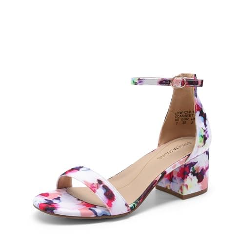 DREAM PAIRS Womens Low-Chunk Low Heel Pump Sandal,Size 5,Floral,LOW-CHUNK
