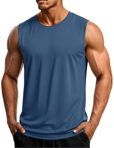 MAGCOMSEN Men's Quick Dry Tank Tops UV Protection Sun Shirts Workout Muscle Tank Athletic Gym Sleeveless Shirts Blue Grey S