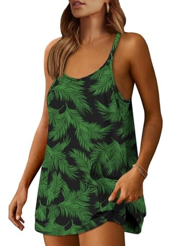 Prinbara Women Athletic Tennis Dress Summer Workout Sports Mini Romper Dress Built in Shapewear Shorts Sundress 2026 Outfits Floral Green Small