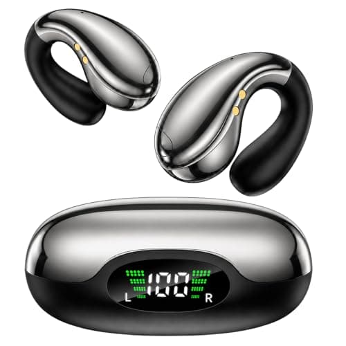 Boytond Ultra Open Ear Earbuds, Comfort Clip On Earbuds, Wireless Bone Conduction Headphones with Bluetooth 5.3, Fast Charging Fast Charging for Running, Sports, and Travel, Glaze Black