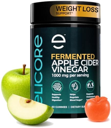 ELICORE Premium Apple Cider Vinegar Gummies 1000mg – Fermented ACV Gummies for Belly Fat Metabolism* – Weight Management Booster, Digestion, & Heart Support* – with Beetroot and Vitamin B12 – 60 Count