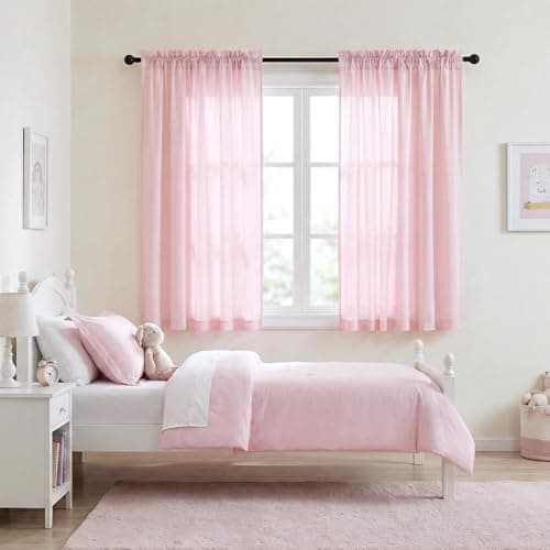 NICETOWN Pink Privacy Sheer Curtains 63 Inches Long That Let Light in, Non-See-Through Semi Sheer Curtains Light Filtering Window Drapes for Nursery, Girls' Room, Rod Pocket Top 2 Panels, W42 x L63 in