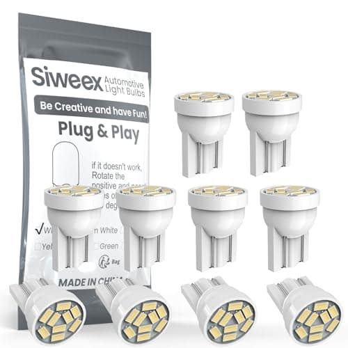 Siweex 194 LED Bulbs 2825 168 W5W T10 9SMD White 6000K Lights Replacement Bulb for Car Interior Dome Map Door Dashboard License Plate Lights, Pack of 10