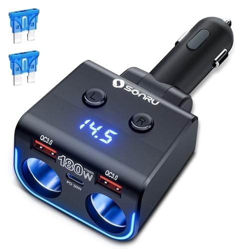 SONRU 180W Cigarette Lighter Splitter,30W PD Dual QC3.0 Car Charger Adapter