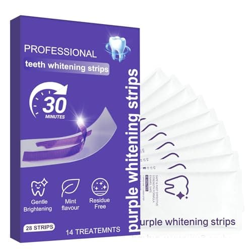Purple Teeth Whitening Strips for Sensitive Teeth, Enamel Safe Whitening Strips to Remove Coffee Wine Smoking Stains, Non Slip Teeth Whitening Kit with Low Sensitivity Formula 14 Treatments