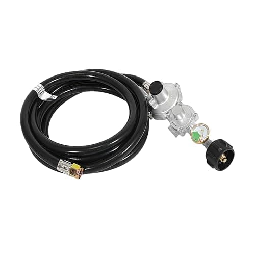DQSDC 10FT Two-Stage Propane Regulator with Hose - High Precision Dual Stage Design - QCC1/Type 1 to 3/8" Female Flare - for Gas Grills, RV Appliances, Generators & Outdoor Cooking