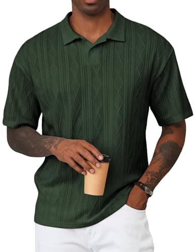 JMIERR Men's Polo T Shirt Short Sleeve Soft Casual Beach Summer Classic Fit Golf Shirt Textured Collared Shirts, 2XL, Green