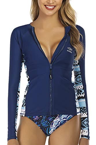 AXESEA Women's Rash Guard Tops Long Sleeve Bathing Suits Printed UV Sun Protection Swim Shirt Spindrift 16