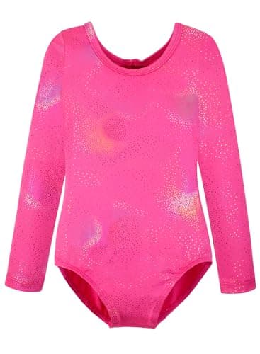 HOZIY Gymnastics Leotards for Girls Long Sleeve 5t size 5-6 years months Sleeved Dance Kids Toddlers Clothing Clothes Leo Glitter Sparkle Tumbling Rose Hot Pink Ropa Gimnasia Para Niña