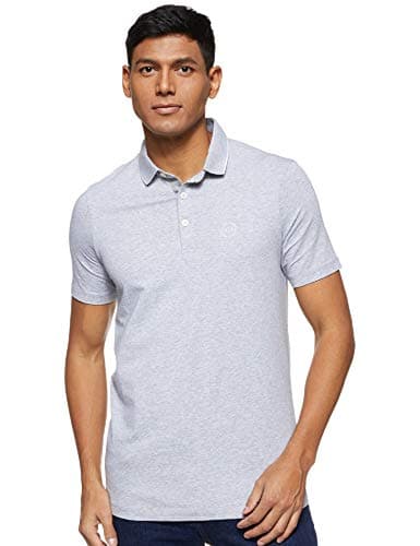 A|X ARMANI EXCHANGE Men's Short Sleeve Jersey Knit Polo Shirt, Heather Grey, Medium US