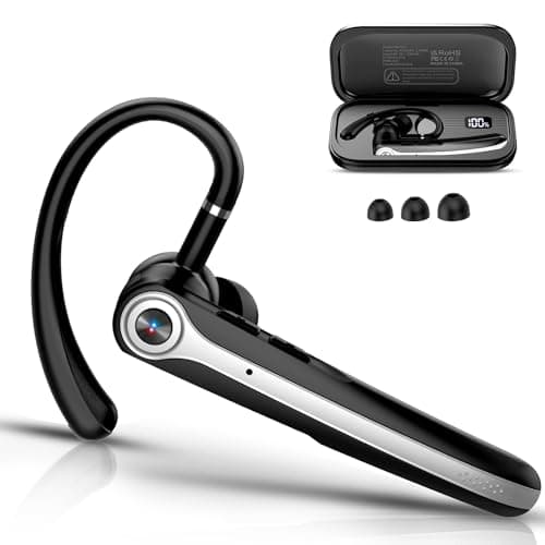 Bluetooth Headset, Wireless Bluetooth Earpiece with ENC Noise Canceling Mic, 120Hrs Talk Single-Ear Headphones, LED Display, IPX7, V5.4 Hand-Free Earphone for Business/Trucker/Driver(Deep black)
