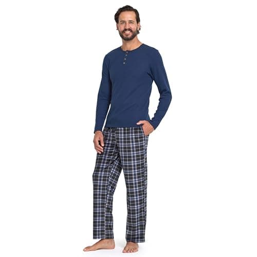 DOCKERS Men's Pajama Sets, Plaid PJ Lounge Set, Long Sleeve Shirt and Pants