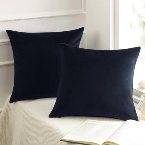 Phantoscope Pack of 2 Velvet Decorative Throw Decorative Pillow Cover Soft Solid Square Cushion Case for Couch Black 22 x 22 inches 55 x 55 cm