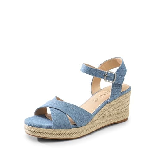 DREAM PAIRS Women's Espadrille Wedge Sandals,Size 6,Denim-Canvas
