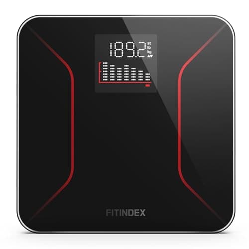 FITINDEX Bathroom Scale for Body Weight, Highly Accurate Digital Weighing Scale with Large LCD Display, Transparent and Slim Tempered Glass, 400 lbs,7-Day Weight Trend