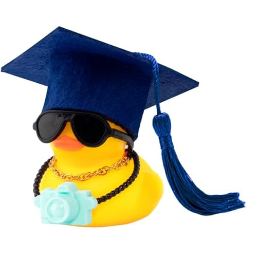 wonuu Rubber Duck Car Decoration Color Graduation Hat Camera Car Ornaments Duck Car Dashboard Decorations for Cool Car Accessories with Necklace and Sunglasses, Blue