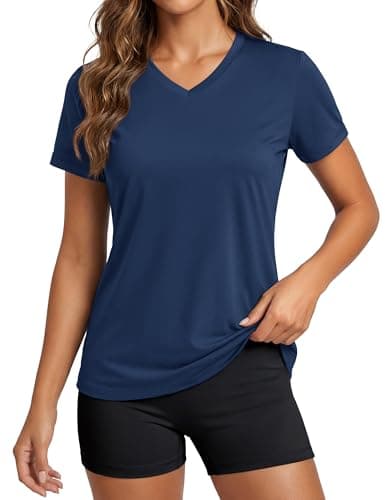 MAGCOMSEN Swim Shirts for Women UPF 50 Lightweight Short Sleeve Tee Shirt Moisture Wicking Athletic Workout Tops Navy S