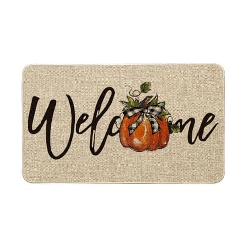 Artoid Mode Bow Tie Pumpkin Fall Welcome Doormat, Autumn Home Decor Low-Profile Switch Rug Door Mat for Indoor Outdoor 17x29 Inch
