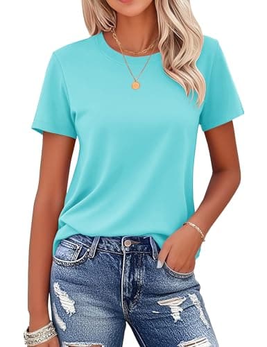 MAGCOMSEN Women's Crew-Neck T-Shirt Cotton Casual Short-Sleeve Classic-fit Tee Soft Basic Solid Shirt Tops, Pale Blue, S