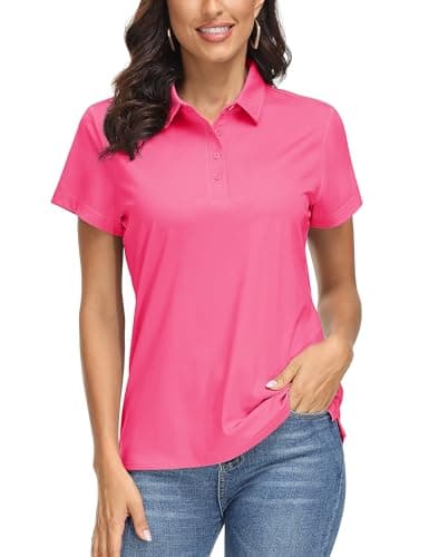 MAGCOMSEN T Shirts for Women Golf Polo Shirts Quick Dry UPF 50+ Collared Tshirts Short Sleeve Active Polo Tops Rose S
