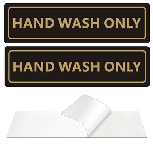 (2 PACK) Hand Wash Only Sign, Self-adhesive Waterproof Aluminum Metal Signs for Door Wall and Sinks (Black/Gold, 9" x 3")